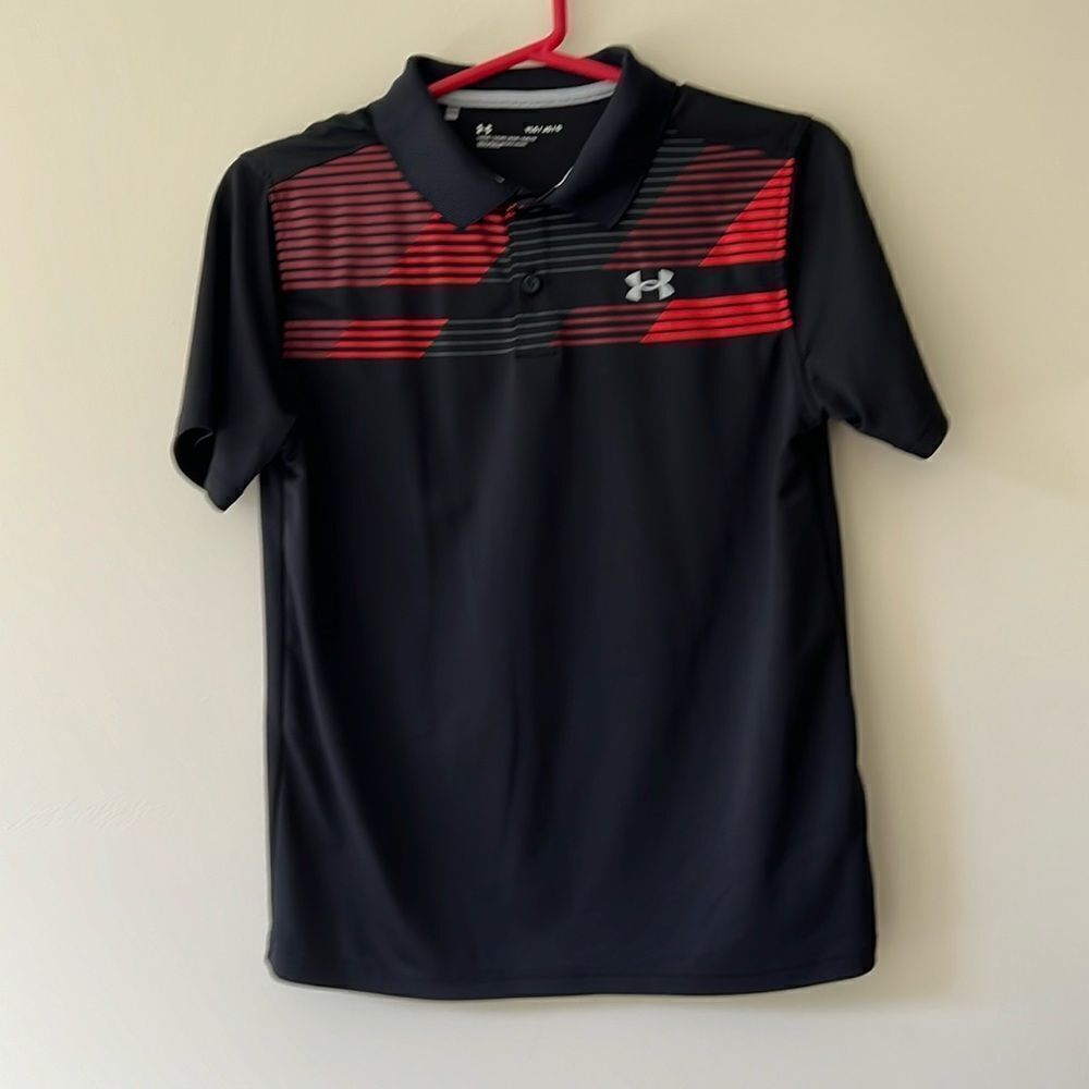 Under Armour youth boys size large black/red polo.